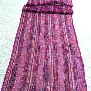 Vintage Pink and Multi Colored and Metallic Thread Oblong Scarf with Fringe